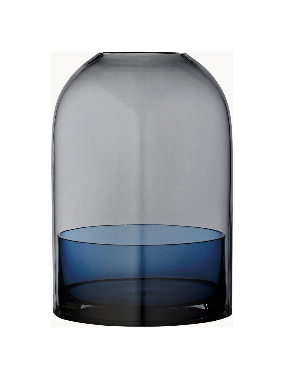 Glas-Windlicht Tota, Glas, Blau, Dunkelgrau, transparent, Ø 16 x H 23 cm