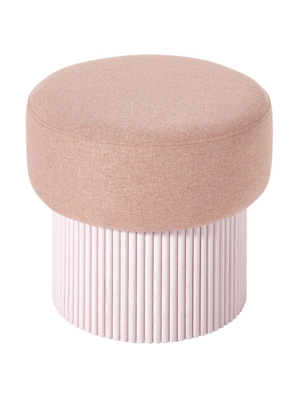 Poef Nala met opbergruimte, Bekleding: 100% polyester, Frame: hout, FSC-gecertificeerd, Geweven stof roze, hout lichtroze gelakt, Ø 50 x H 44 cm