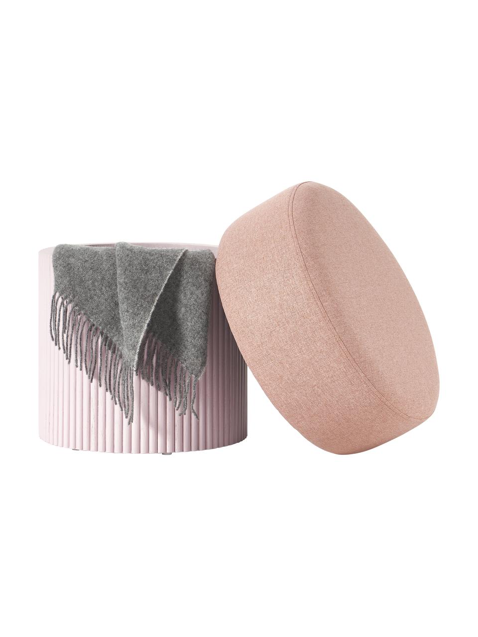 Poef Nala met opbergruimte, Bekleding: 100% polyester, Frame: hout, FSC-gecertificeerd, Geweven stof roze, hout lichtroze gelakt, Ø 50 x H 44 cm