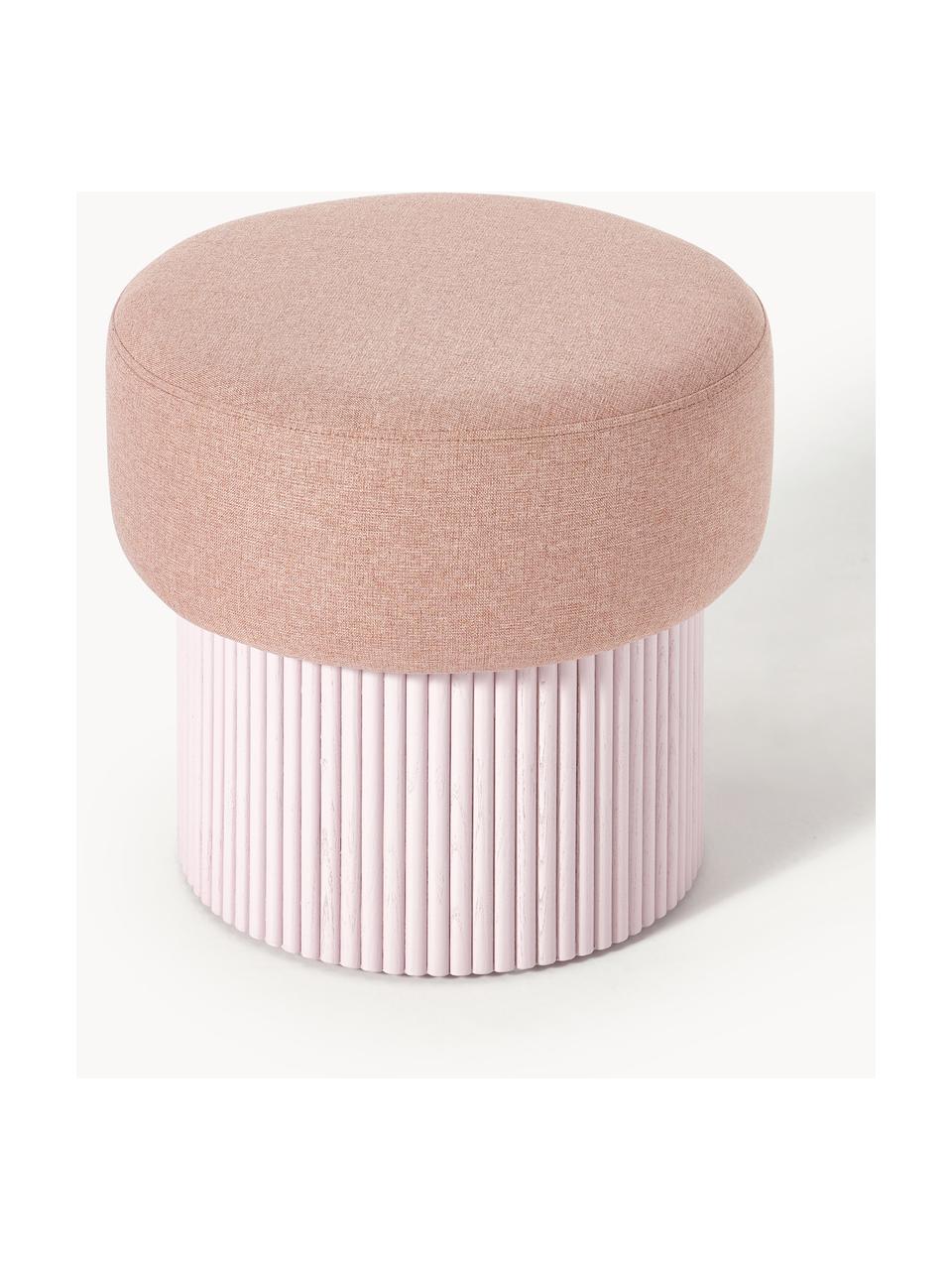 Pouf Nala mit Stauraum, Bezug: 100 % Polyester, Gestell: Holz, FSC-zertifiziert, Webstoff Rosa, Holz hellrosa lackiert, Ø 50 x H 44 cm