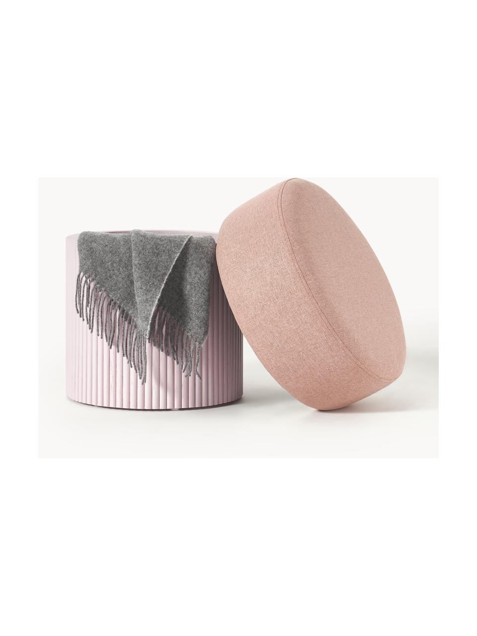 Pouf contenitore Nala, Rivestimento: 100% poliestere, Struttura: legno certificato FSC, Tessuto rosa, legno laccato rosa chiaro, Ø 50 x Alt. 44 cm