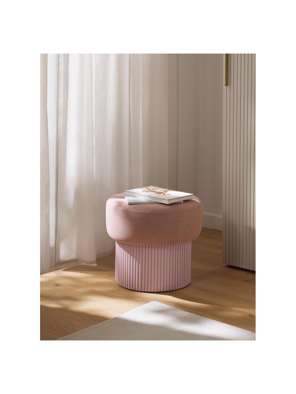 Pouf Nala mit Stauraum, Bezug: 100 % Polyester, Gestell: Holz, FSC-zertifiziert, Webstoff Rosa, Holz hellrosa lackiert, Ø 50 x H 44 cm