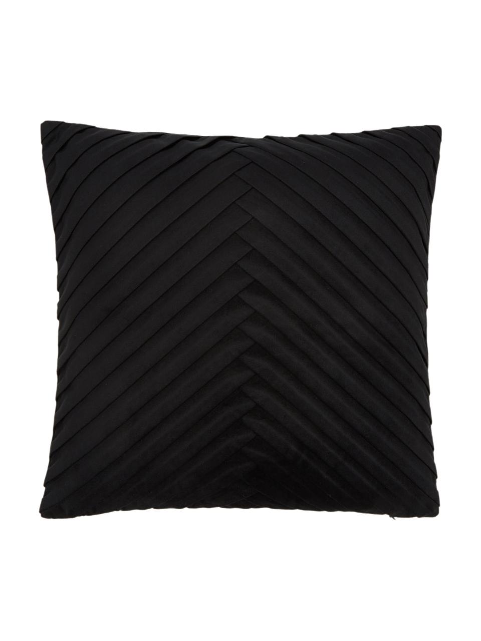 Housse de coussin en velours noir Lucie, 100 % velours de polyester, Noir, larg. 45 x long. 45 cm