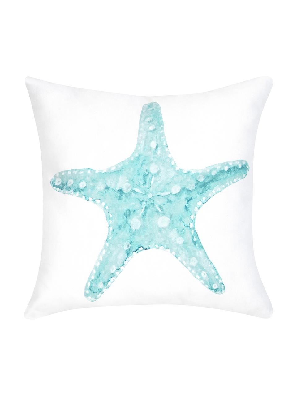 Kissenhülle Korallion mit Print in Aquarelloptik, 100% Baumwolle, Blau, Weiß, B 40 x L 40 cm