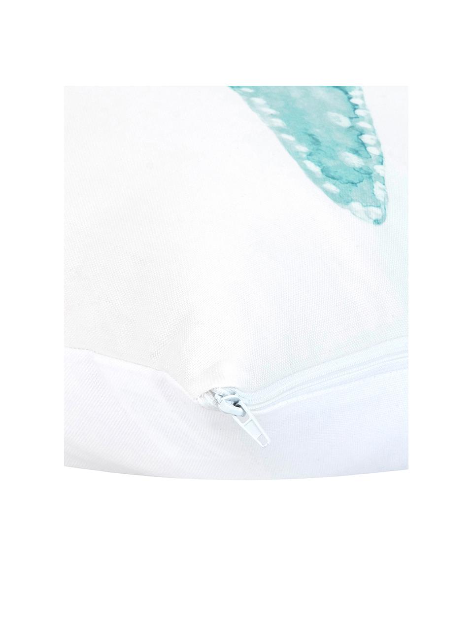 Housse de coussin 40x40 pur coton imprimé aquarelle Korallion, 100 % coton, Bleu, blanc, larg. 40 x long. 40 cm