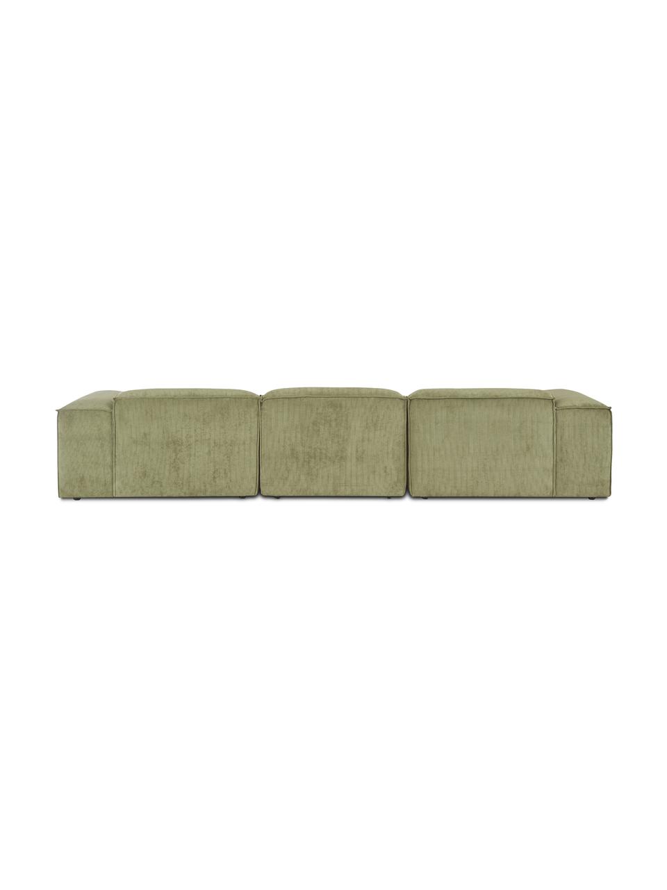 Modulares 4-Sitzer Cord-Sofa Dylan in Grün, Bezug: Cord (92% Polyester, 8% P, Gestell: Massives Kiefernholz, Spe, Grün, B 335 cm x T 113 cm