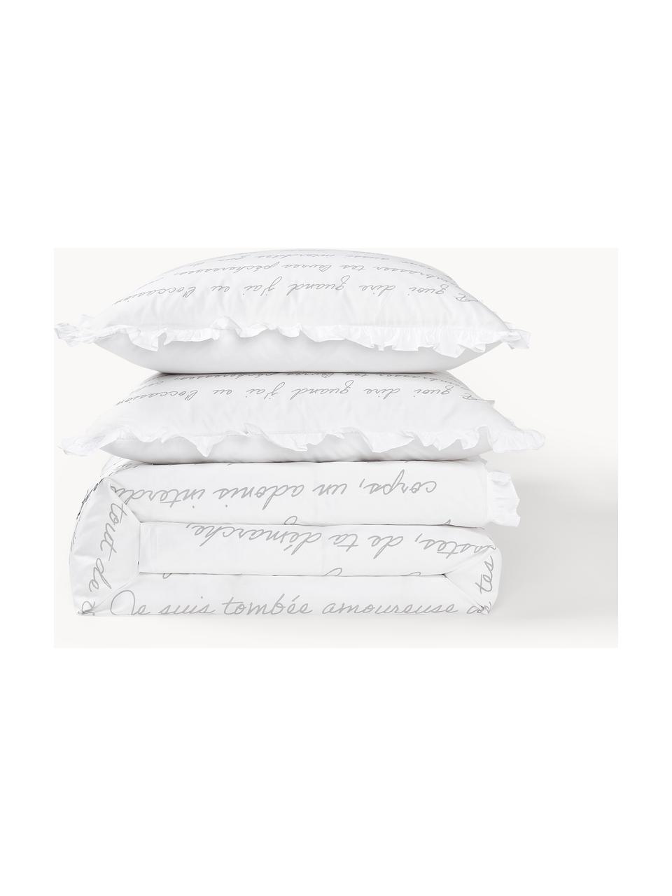 Housse de couette en percale de coton Leire, Blanc, gris, larg. 200 x long. 200 cm
