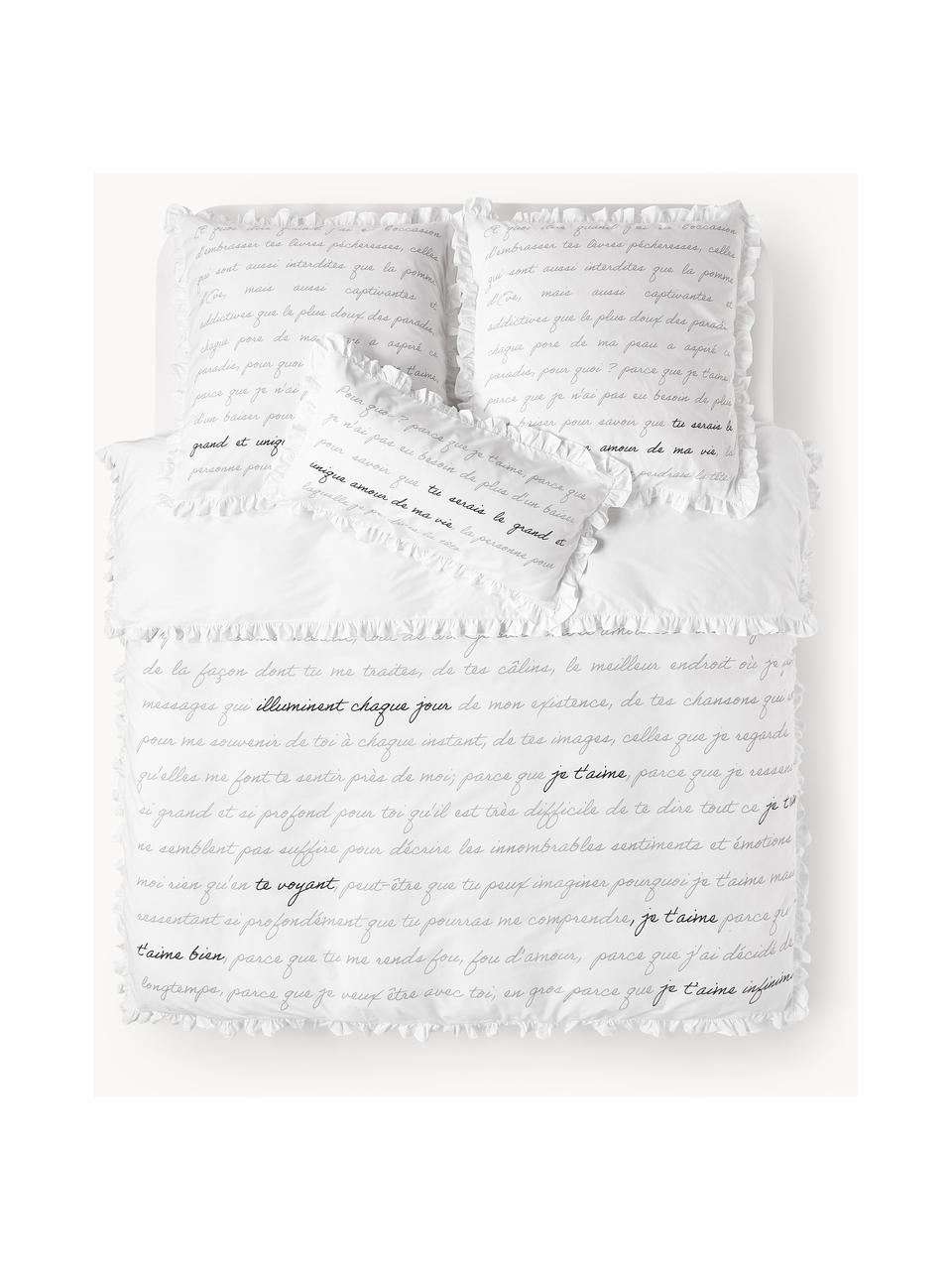 Housse de couette en percale de coton Leire, Blanc, gris, larg. 200 x long. 200 cm