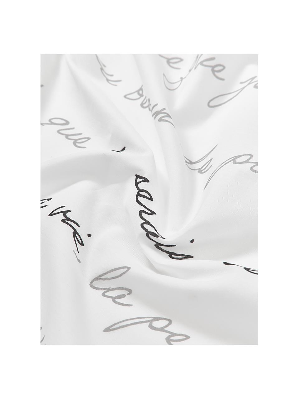 Housse de couette en percale de coton Leire, Blanc, gris, larg. 200 x long. 200 cm