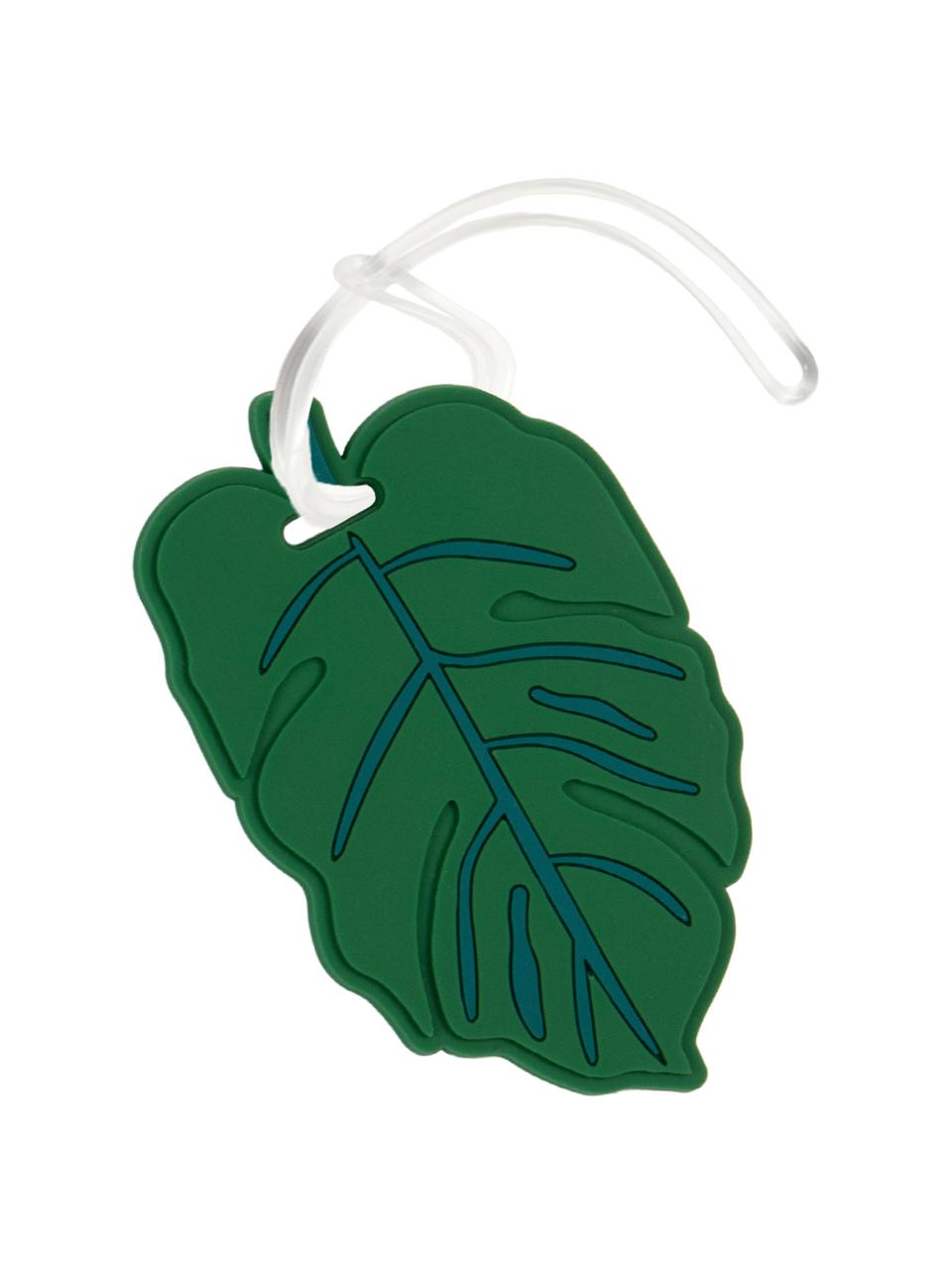Etichetta per bagagli Leaf, Materiale sintetico, Verde, bianco, Larg. 10 x Alt. 6 cm