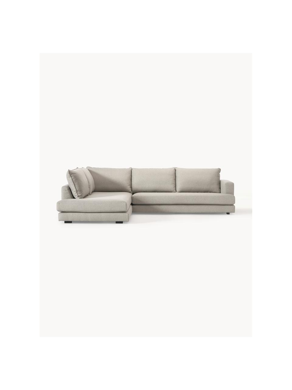 Sofa narożna Tribeca, Tapicerka: 100% poliester Dzięki tka, Stelaż: lite drewno sosnowe, Nogi: lite drewno bukowe, lakie, Jasnoszara tkanina, S 315 x G 228 cm, lewostronna