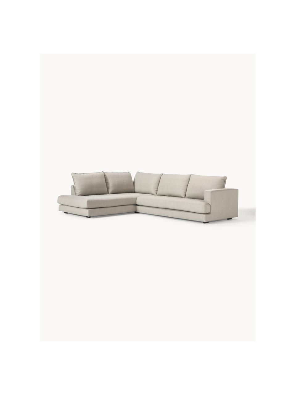 Sofa narożna Tribeca, Tapicerka: 100% poliester Dzięki tka, Stelaż: lite drewno sosnowe, Nogi: lite drewno bukowe, lakie, Jasnoszara tkanina, S 315 x G 228 cm, lewostronna