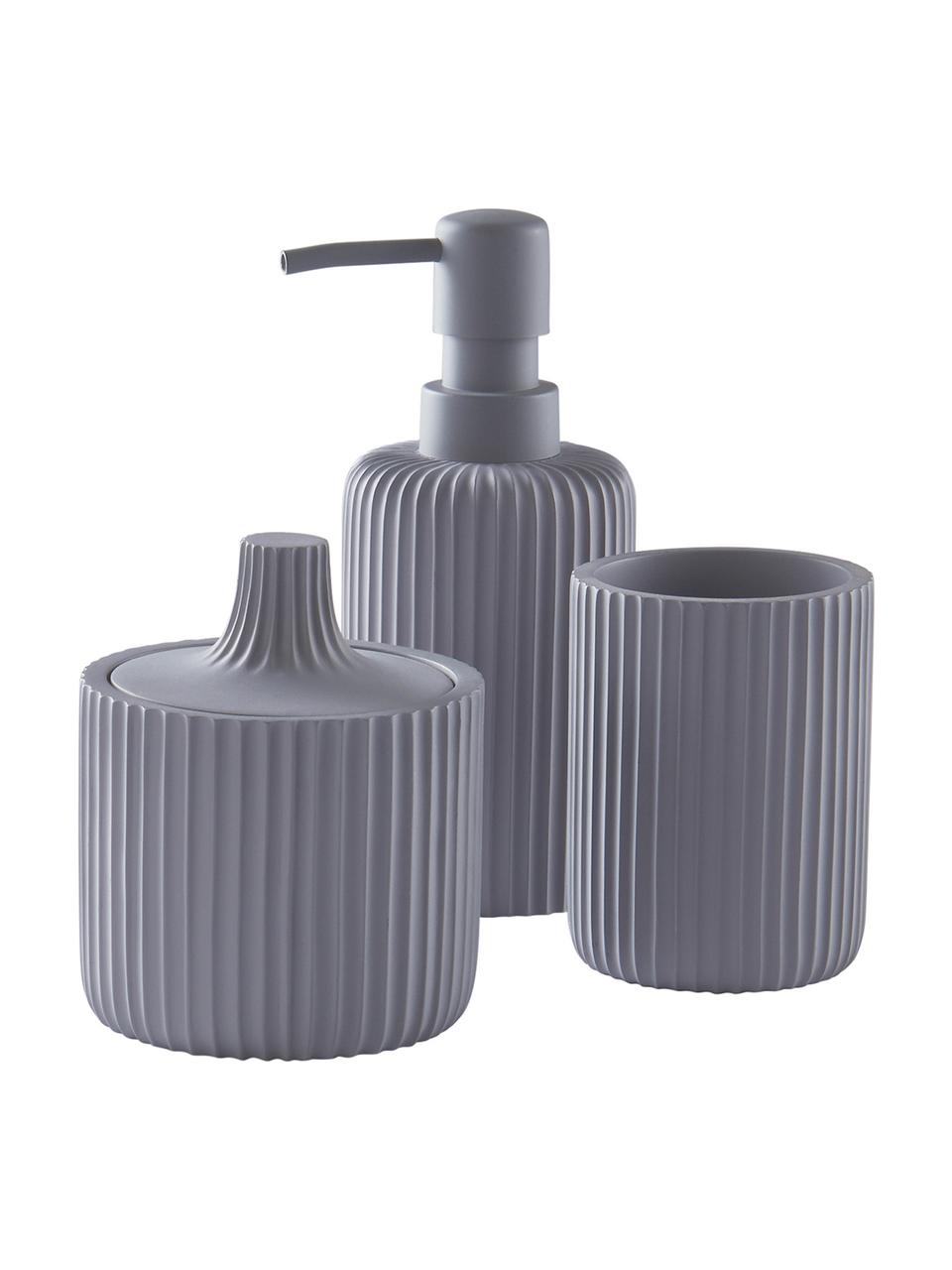 Accessoires de salle de bain Valerie, 3 élém., Plastique, Gris, Lot de différentes tailles