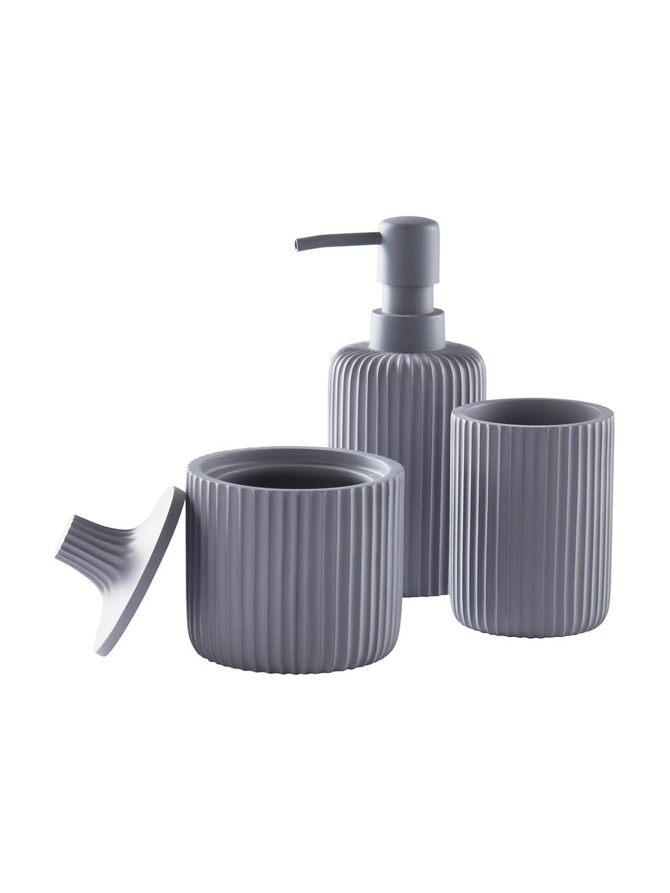 Accessoires de salle de bain Valerie, 3 élém., Plastique, Gris, Lot de différentes tailles