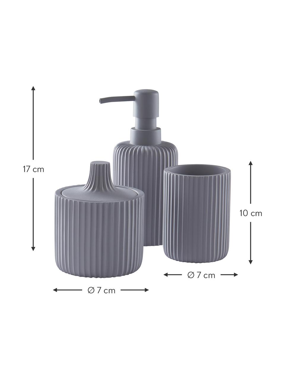 Accessoires de salle de bain Valerie, 3 élém., Plastique, Gris, Lot de différentes tailles