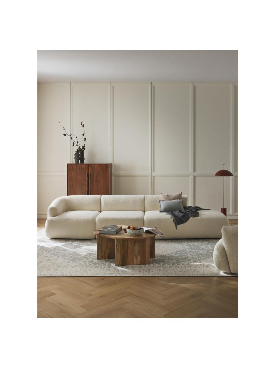 Chaise longue componibile XL in teddy Sofia, Rivestimento: teddy (100% polipropilene, Struttura: legno di abete rosso, tru, Piedini: plastica Il materiale uti, Teddy bianco latte, Larg. 340 x Prof. 103 cm, modulo angolare sinistro