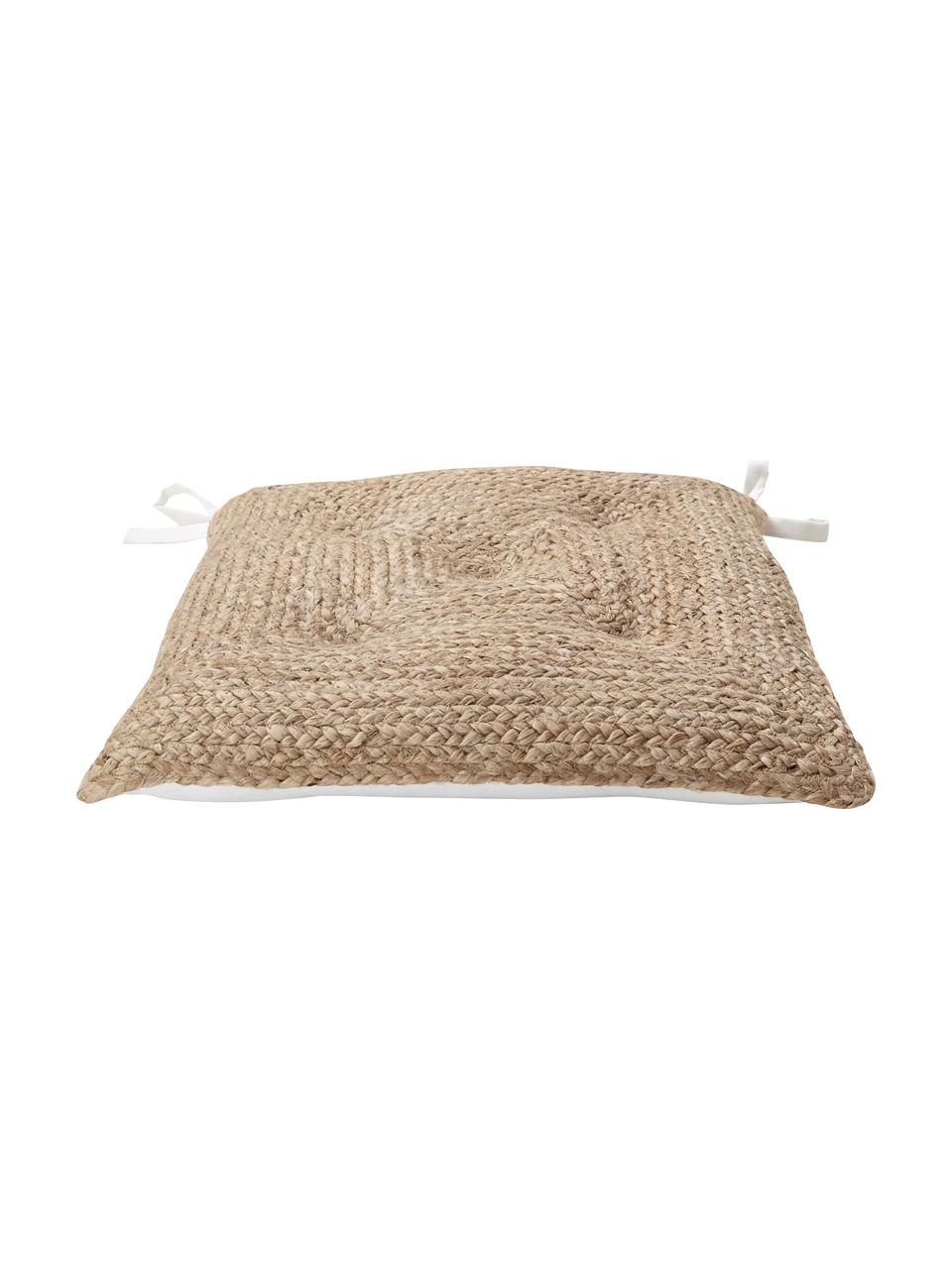 Coussin de chaise en jute Justina, Beige, blanc, larg. 40 x long. 40 cm