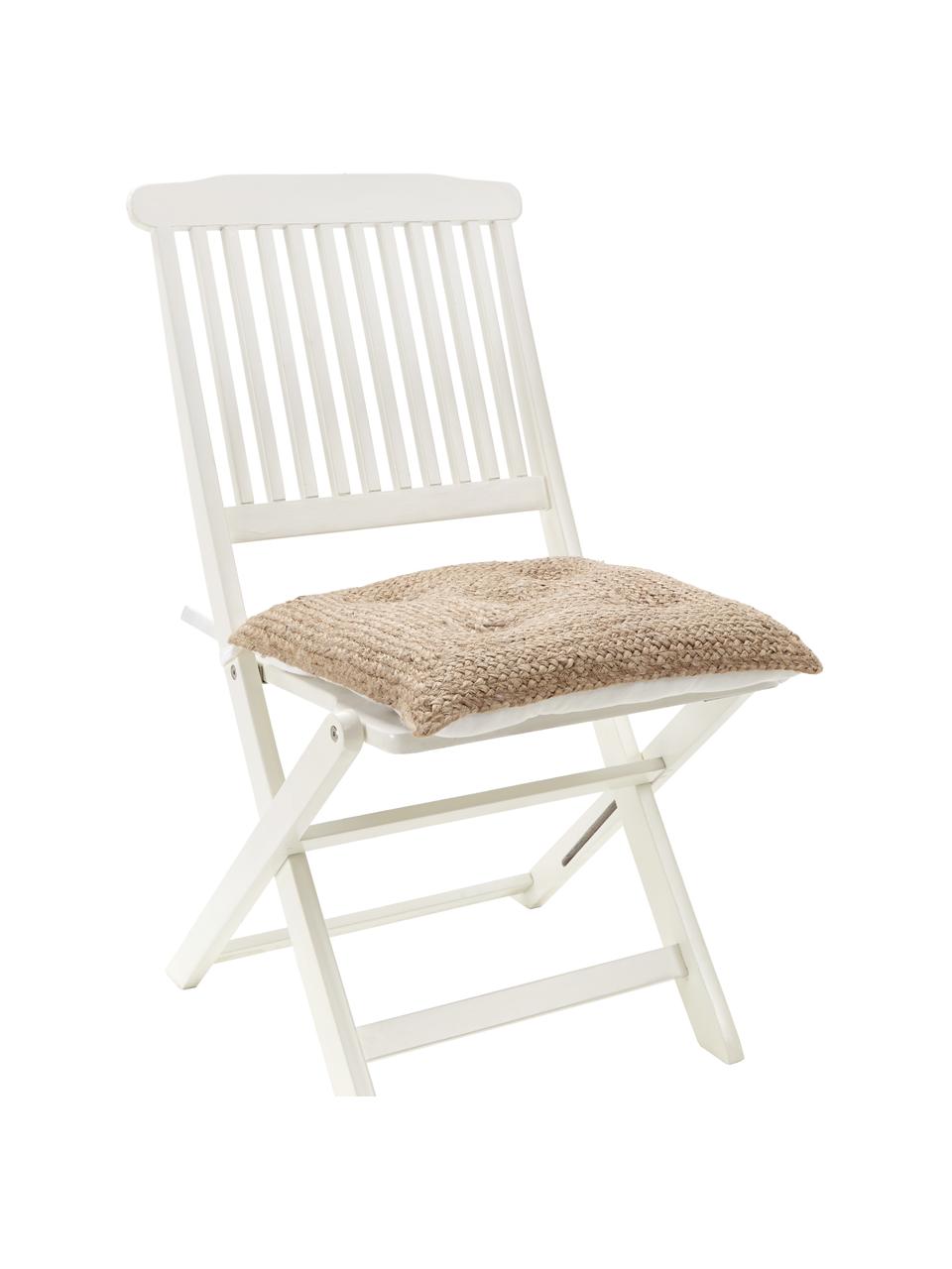 Coussin de chaise en jute Justina, Beige, blanc, larg. 40 x long. 40 cm