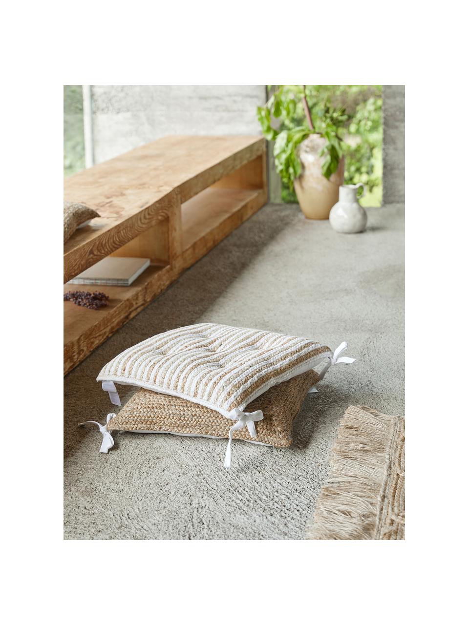 Coussin de chaise en jute Justina, Beige, blanc, larg. 40 x long. 40 cm