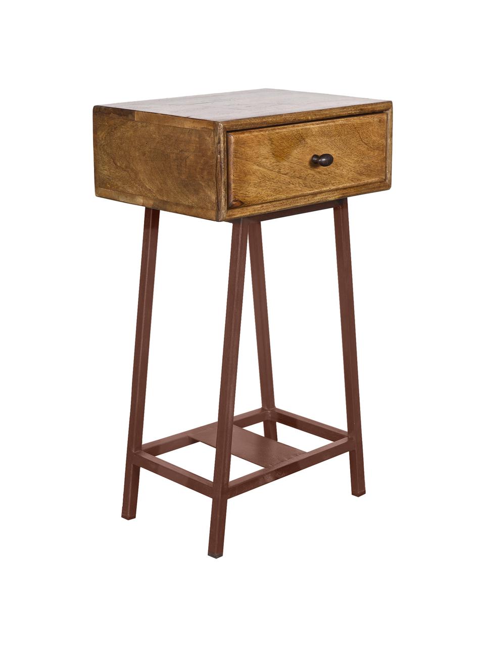 Odkládací stolek se zásuvkou Skybox, Borové dřevo, rezavě hnědá, Š 40 cm, V 70 cm