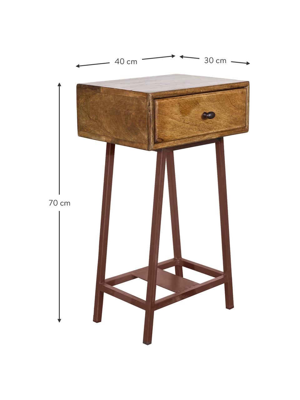 Odkládací stolek se zásuvkou Skybox, Borové dřevo, rezavě hnědá, Š 40 cm, V 70 cm