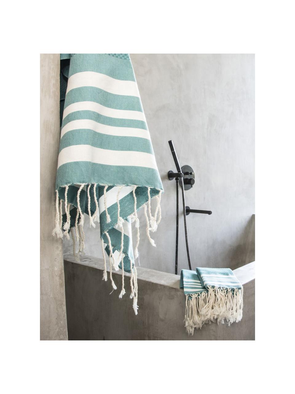 Lot de serviettes de bain légère Hamptons, 3 élém., Vert turquoise, blanc