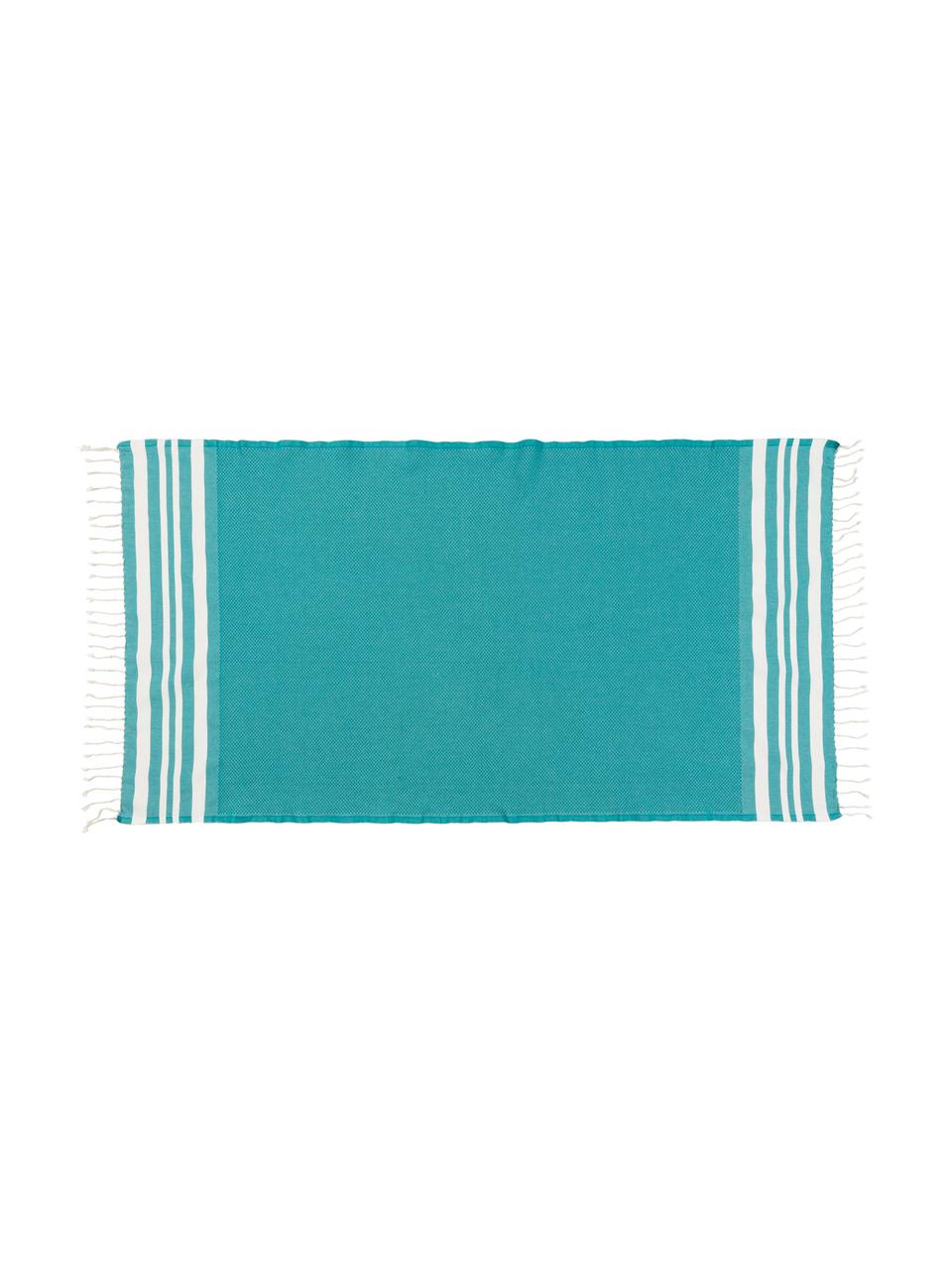 Lot de serviettes de bain légère Hamptons, 3 élém., Vert turquoise, blanc