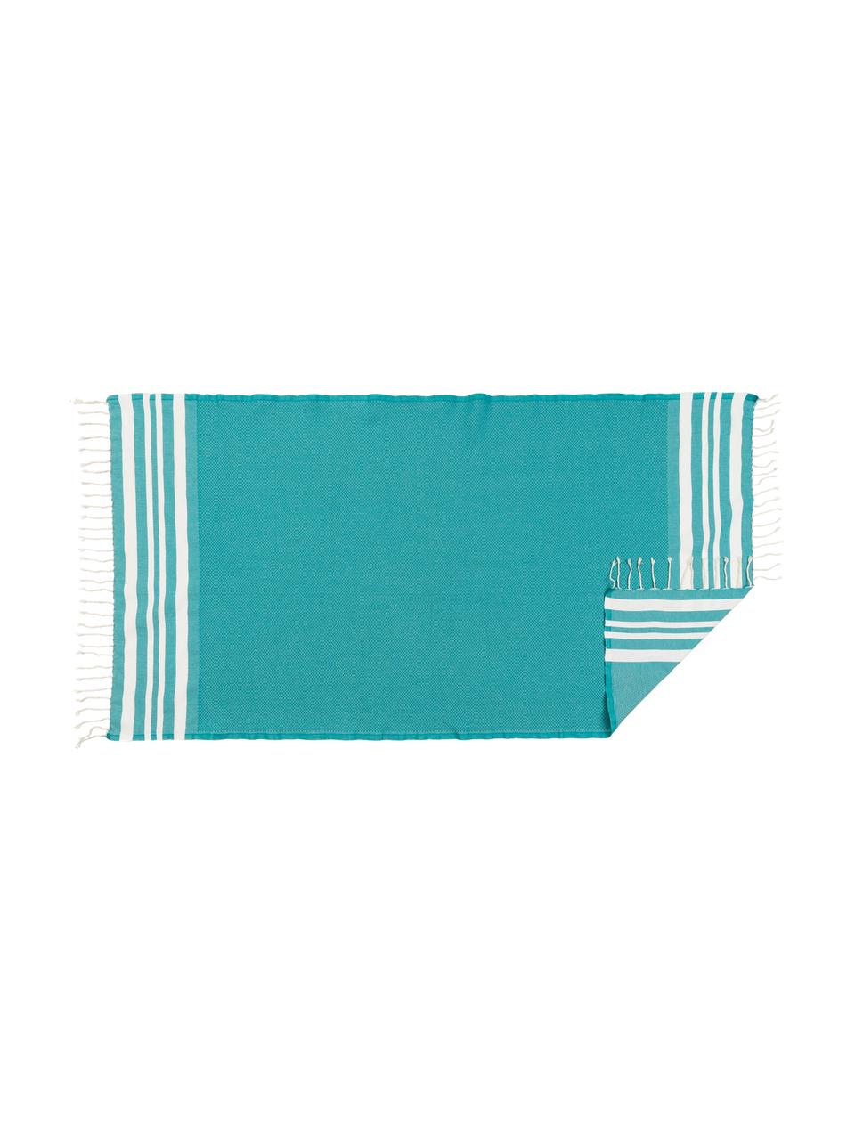 Lot de serviettes de bain légère Hamptons, 3 élém., Vert turquoise, blanc