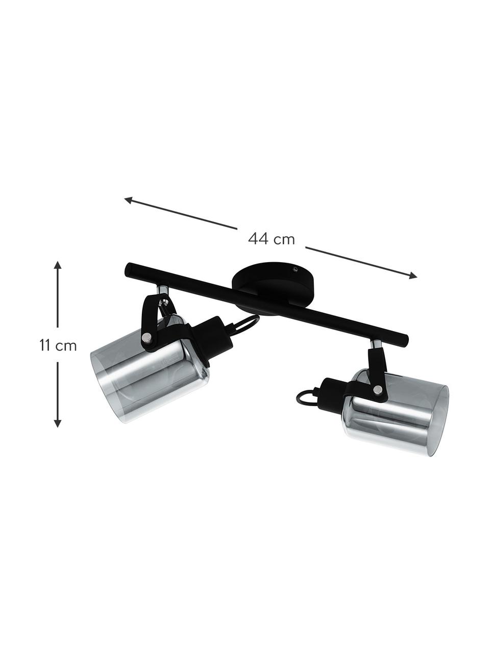 Faretti a soffitto in vetro cromato Berregas, Paralume: vetro, Struttura: metallo verniciato, Baldacchino: metallo verniciato, Cromato, nero, Larg. 44 x Alt. 11 cm