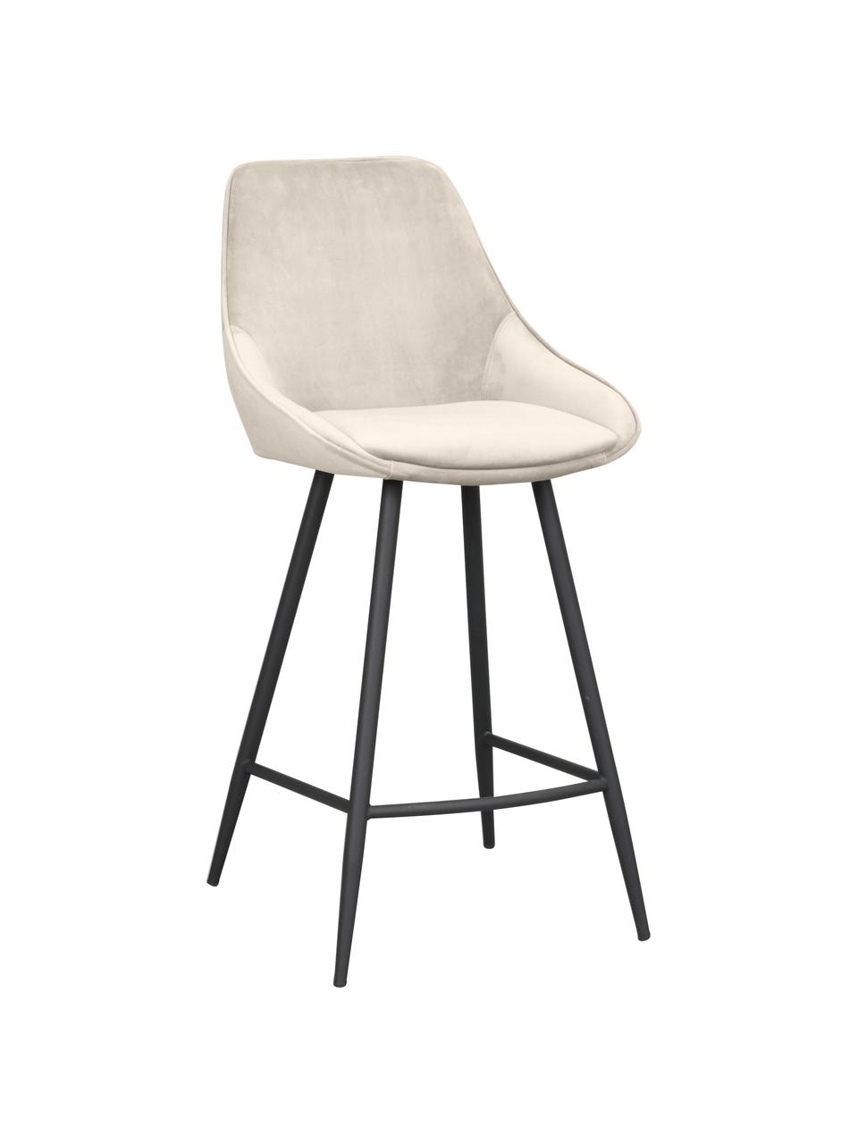 Sedia da bar in tessuto beige con gambe in metallo Sierra, Rivestimento: 100% poliestere (velluto), Struttura: legno certificato FSC, Gambe: metallo verniciato a polv, Velluto beige, Larg. 47 x Alt. 97 cm