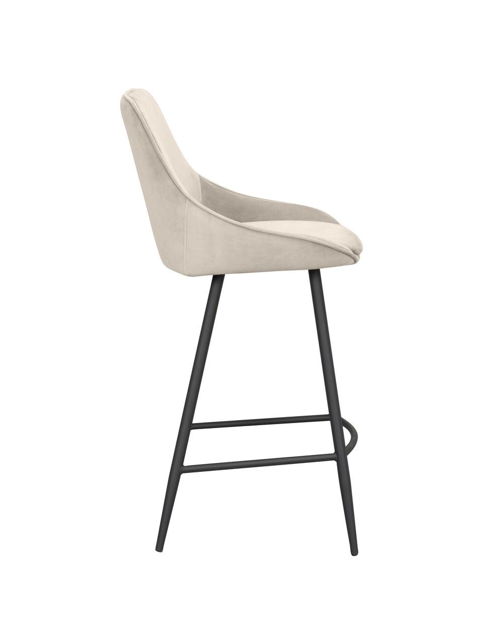 Sedia da bar in tessuto beige con gambe in metallo Sierra, Rivestimento: 100% poliestere (velluto), Struttura: legno certificato FSC, Gambe: metallo verniciato a polv, Velluto beige, Larg. 47 x Alt. 97 cm