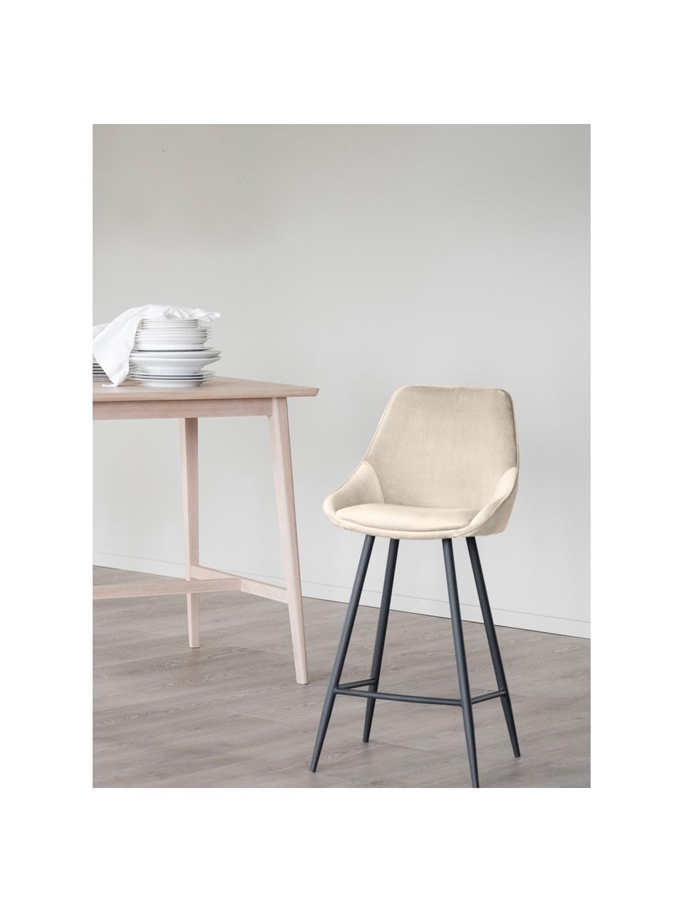 Fluwelen barstoel Sierra in beige met metalen poten, Bekleding: 100 % polyester (fluweel), Frame: hout, FSC-gecertificeerd, Poten: gepoedercoat metaalkleuri, Fluweel beige, B 47  x H 97 cm