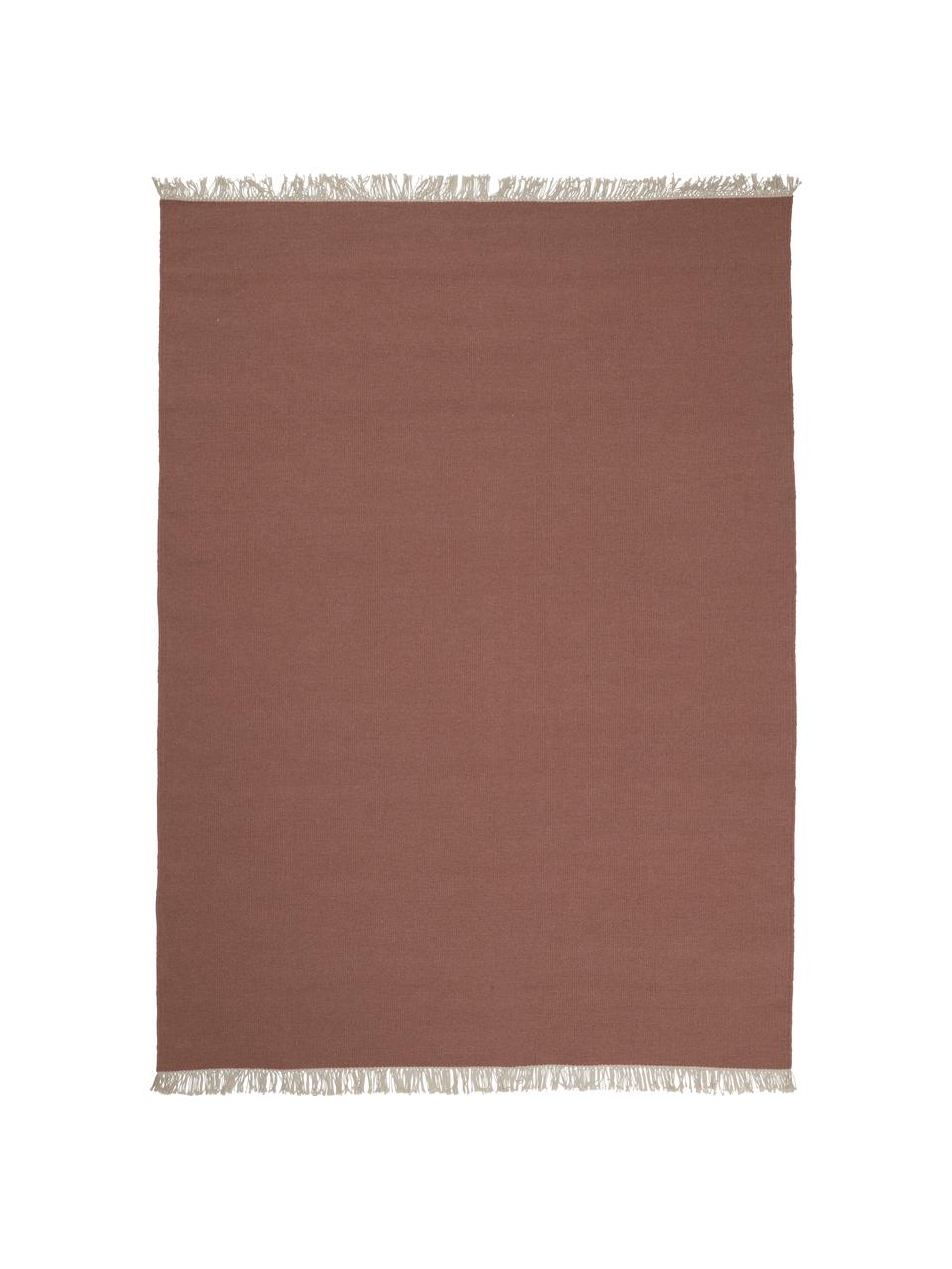 Ręcznie tkany dywan kilim z wełny z frędzlami Rainbow, Bordowy, S 170 x D 240 cm (Rozmiar M)