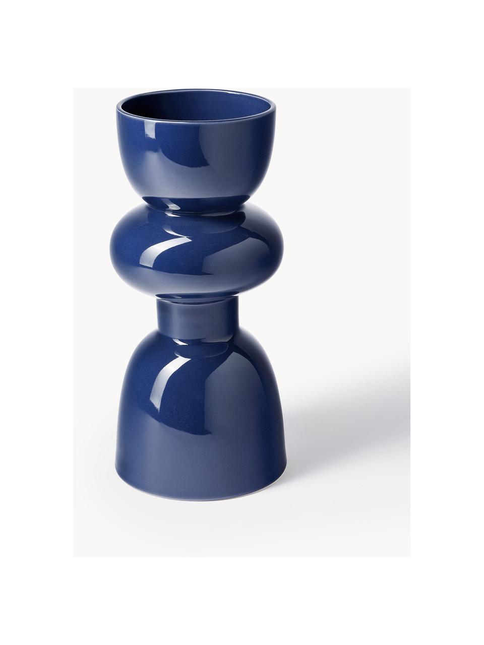 Vase en grès cérame Sarus, Grès cérame, Bleu foncé, Ø 16 x haut. 35 cm