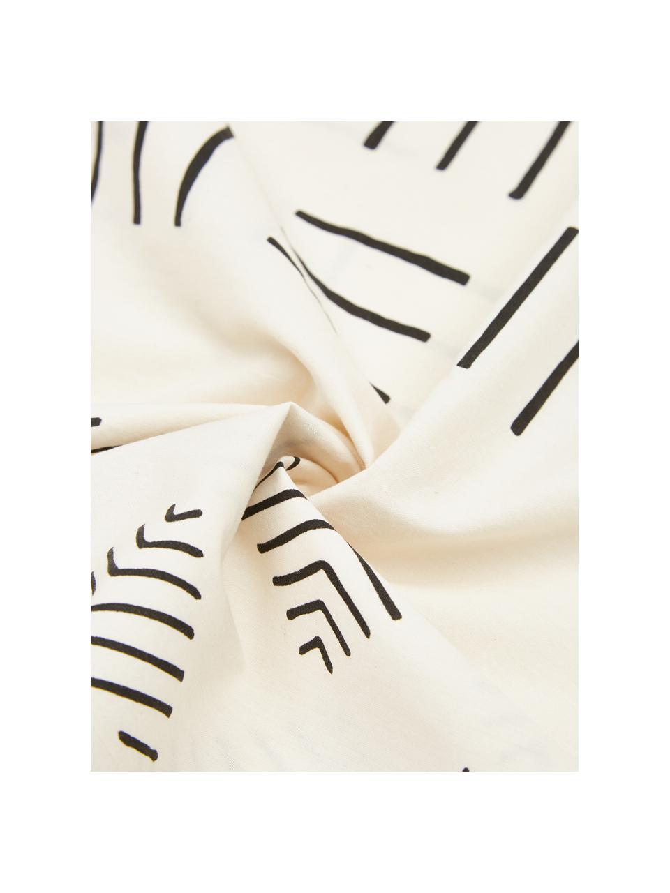 Pościel z bawełny z efektem sprania Kohana, Ecru, czarny, 135 x 200 cm + 1 poduszka 80 x 80 cm