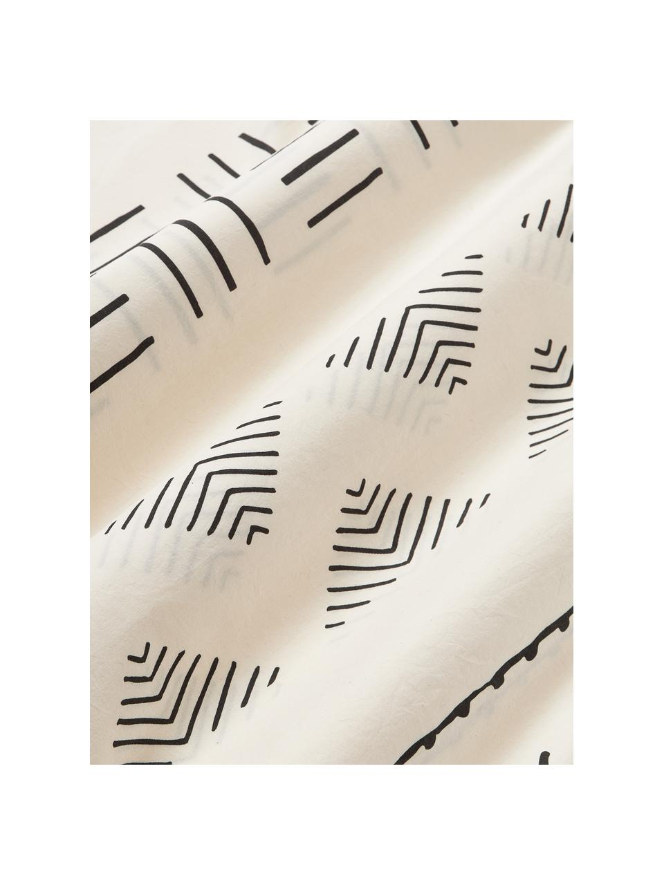 Povlečení z bavlněného perkálu s efektem soft-washed Kohana, Krémově bílá, černá, 200 x 200 cm + 2 polštáře 80 x 80 cm
