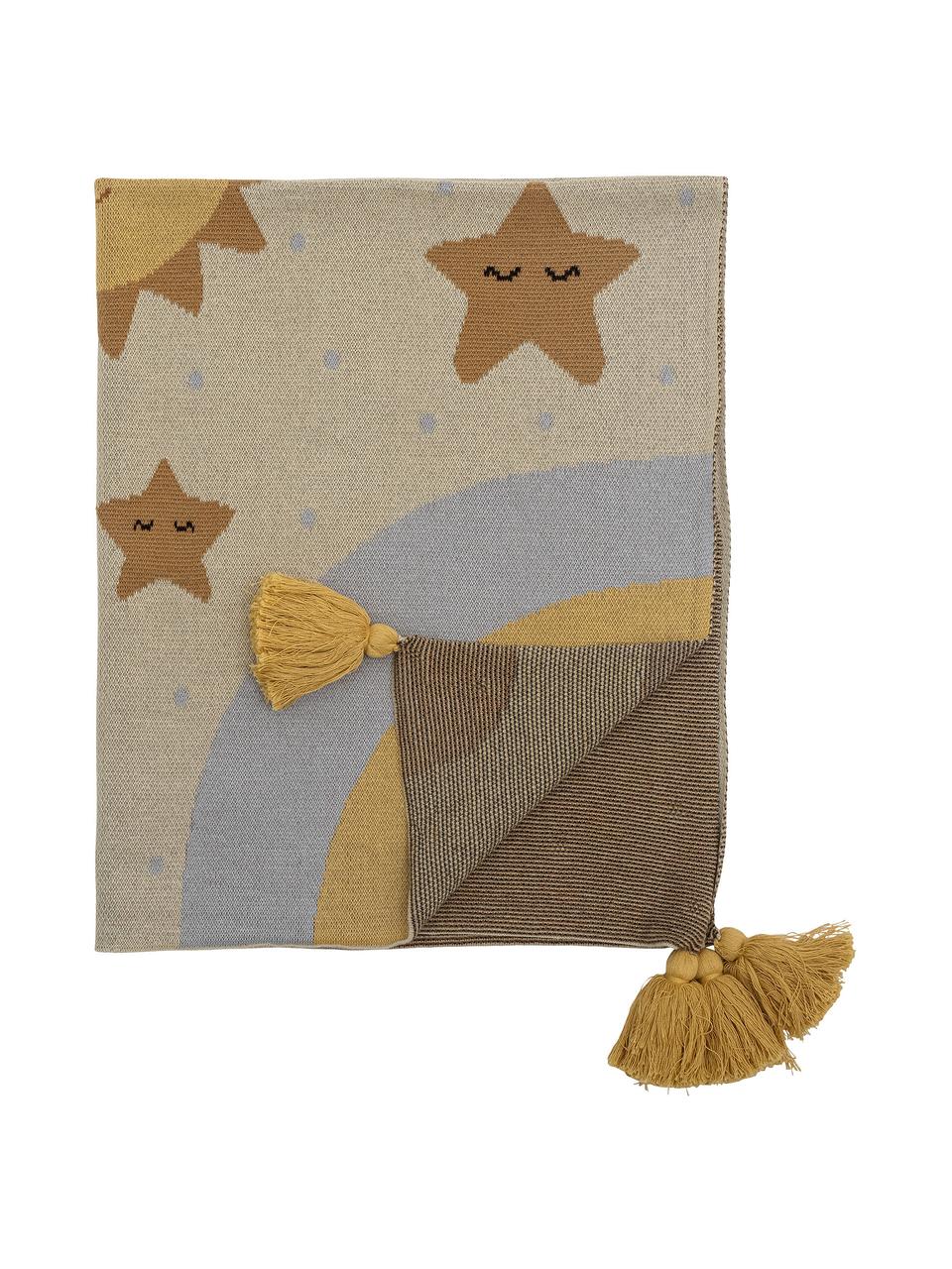 Manta de punto con borlas Vigge, 100% algodón, Beige, multicolor, An 80 x L 100 cm