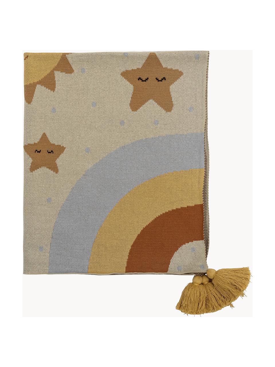 Manta de punto con borlas Vigge, 100% algodón, Beige, multicolor, An 80 x L 100 cm