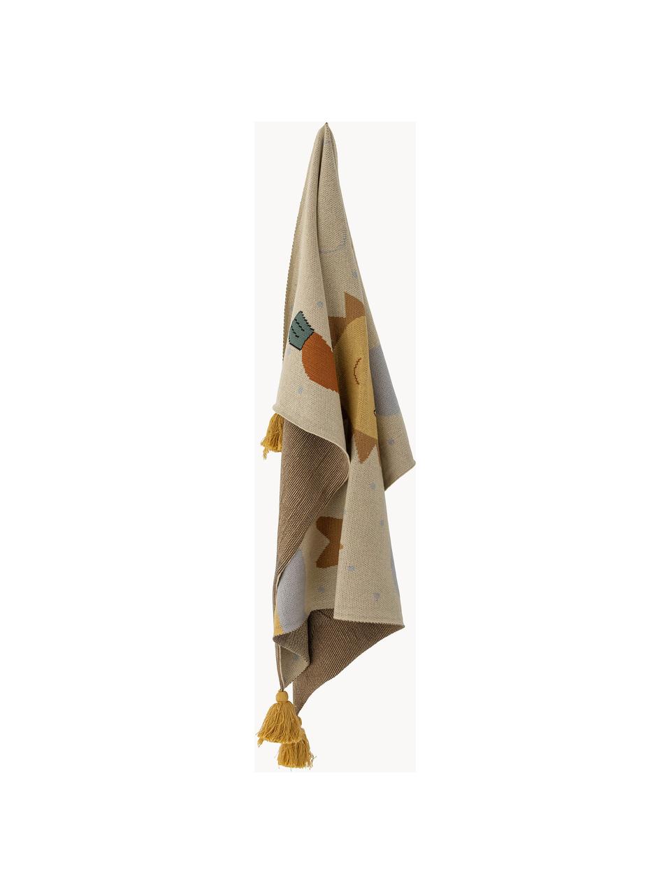 Gebreide plaid Vigge met kwastjes, 100% katoen, Beige, meerkleurig, B 80 x L 100 cm