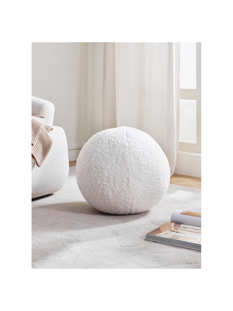 Pouf in teddy Cesar, Peluche (100% poliestere), Bianco, Ø 51 x Alt. 51 cm