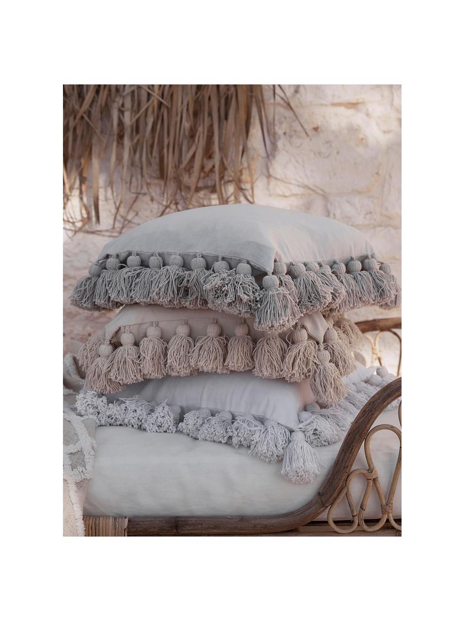 Housse de coussin 40x40 houppes Shylo, 100 % coton, Beige, larg. 40 x long. 40 cm