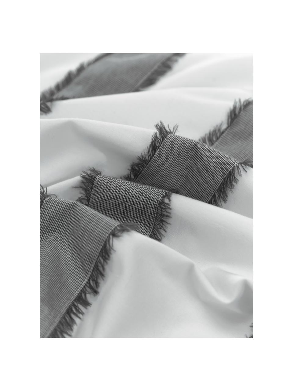 Baumwollperkal-Bettwäsche Raja in Grau/Weiß mit Fransen, Webart: Perkal Fadendichte 205 TC, Weiß, Grau, 200 x 200 cm + 2 Kissen 80 x 80 cm