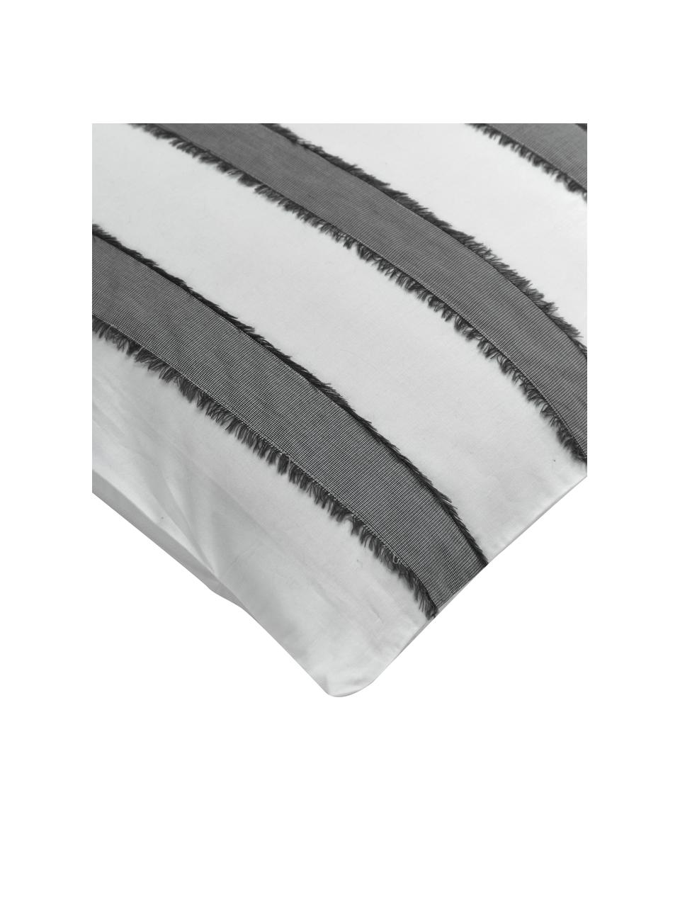 Pościel z perkalu z frędzlami Raja, Biały, szary, 200 x 200 cm + 2 poduszki 80 x 80 cm
