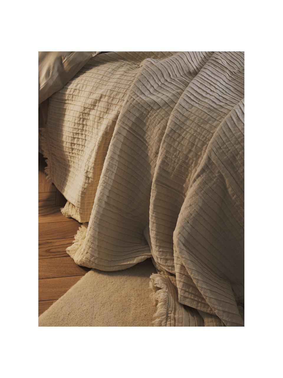 Plissierte Baumwolldecke Artemis mit Fransen, 99 % Baumwolle, 1 % Polyester, Cremeweiss, B 140 x L 170 cm