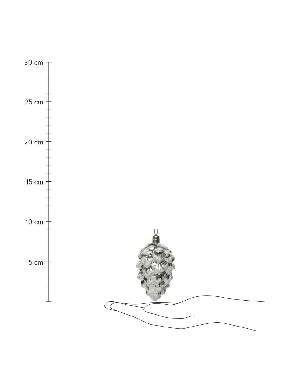 Ozdoba choinkowa odporna na stłuczenia Zapfen, 4 szt., Odcienie srebrnego, biały, Ø 5 x W 9 cm