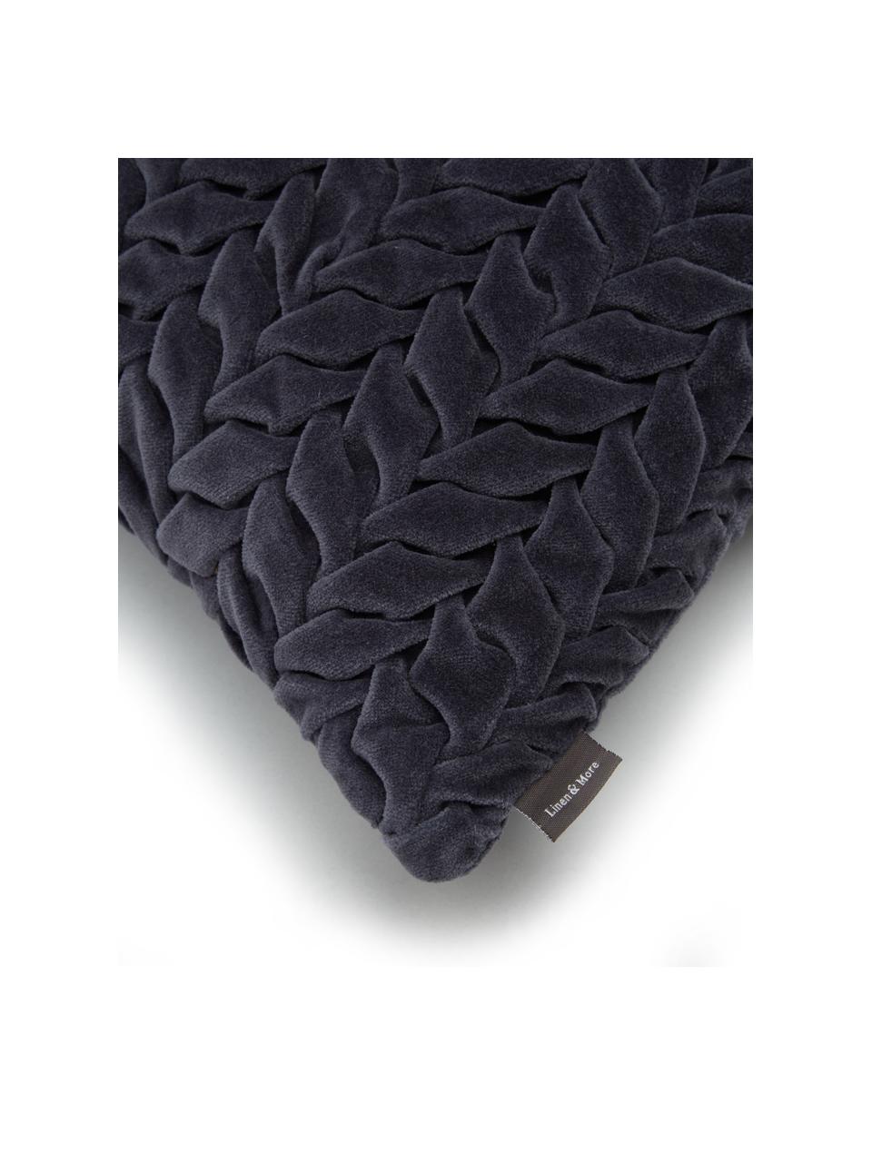 Samt-Kissen Smock in Dunkelgrau mit geraffter Oberfläche, mit Inlett, Bezug: 100% Baumwollsamt, Dunkelgrau, 30 x 50 cm