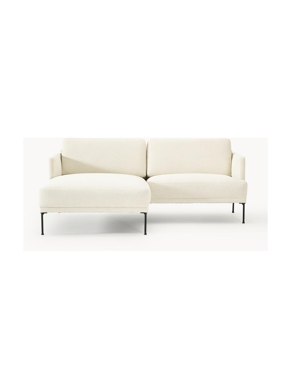 Kleines Ecksofa Fluente, Bezug: 100 % Polyester Der strap, Gestell: Massives Kiefernholz, Bir, Füße: Metall, pulverbeschichtet, Webstoff Off White, B 198 x T 152 cm, Eckteil links