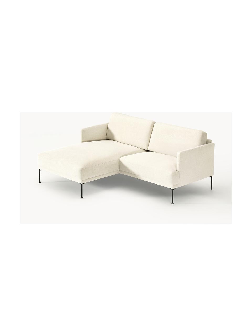 Kleines Ecksofa Fluente, Bezug: 100 % Polyester Der strap, Gestell: Massives Kiefernholz, Bir, Füße: Metall, pulverbeschichtet, Webstoff Off White, B 198 x T 152 cm, Eckteil links