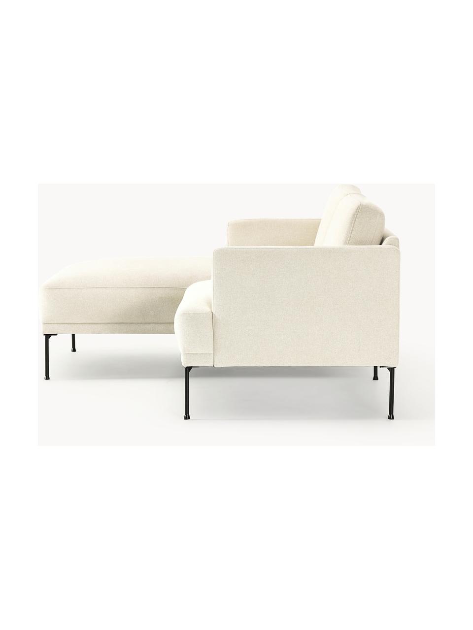 Kleines Ecksofa Fluente, Bezug: 100 % Polyester Der strap, Gestell: Massives Kiefernholz, Bir, Füße: Metall, pulverbeschichtet, Webstoff Off White, B 198 x T 152 cm, Eckteil links