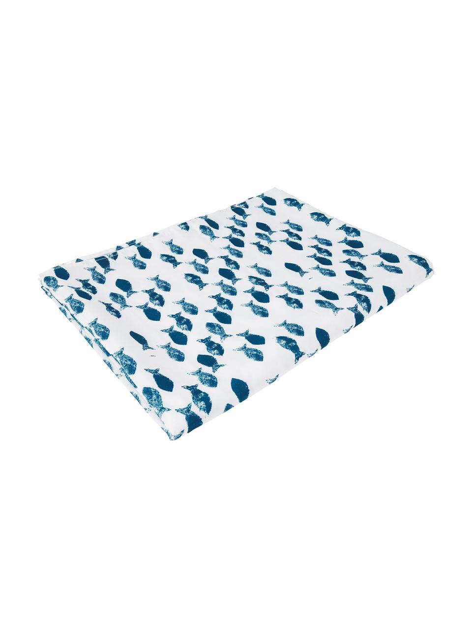 Nappe imprimé poisson déperlant Fishbone, Blanc, bleu